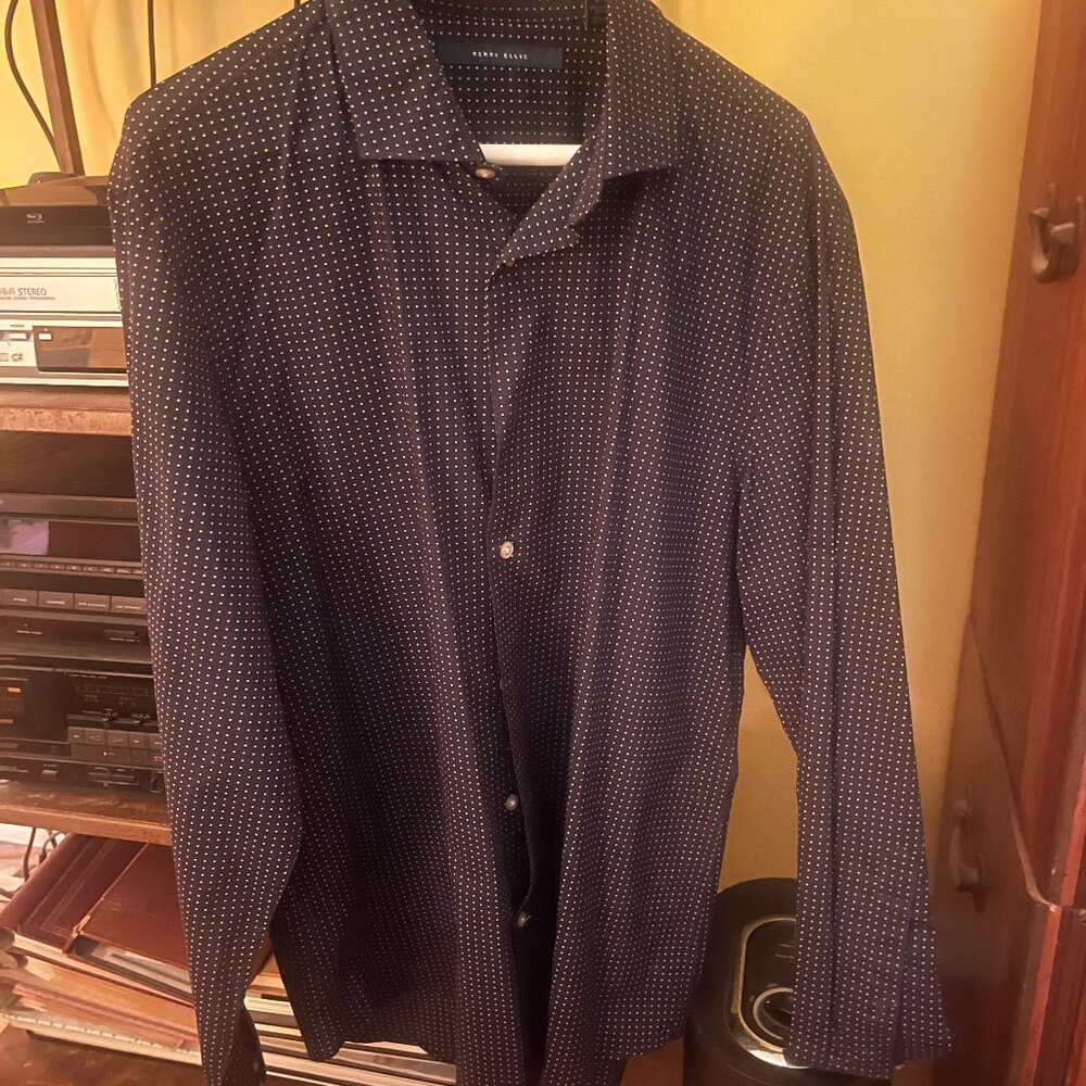Perry Ellis Men's LG blue-patterned 100% cotton long-sleeved dress shirt